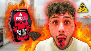 Eating the Worlds HOTTEST CHIP  One Chip Challenge [upl. by Ymiaj586]