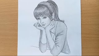 How to draw a girl step by step  Pencil Sketch drawing [upl. by Wunder]