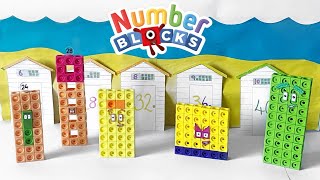 Numberblocks Fours Friendly Beach Day Episode  Four Time Table  Numberblock Math Link Cubes 140 [upl. by Izogn883]