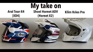 My take on Arai TourX4 Shoei Hornet ADV Klim Krios Pro [upl. by Maia343]