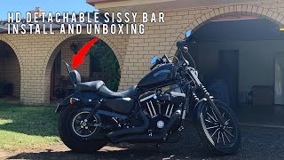 Unboxing How to Install of OnePiece HD Detachable Sissy Bar Upright  Sportster Iron 883 2014 [upl. by Aloeda258]