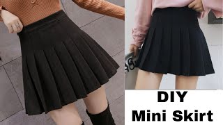 DIY Pleated Skirt  Mini Skirt  High Waist Pleated Skirt  Mini Skirt Cutting and Stitching [upl. by Recneps761]