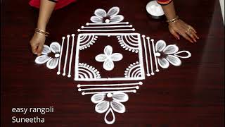 Creative 3x3 dots muggulu rangoli by Suneetha  Latest Lotus rangoli amp kolam designs [upl. by Odraner482]