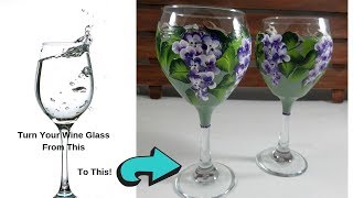 DIY Painted Wine Glasses with Acrylic Paint  Tutorial  Beginners  Aressa  2019 [upl. by Lovato367]