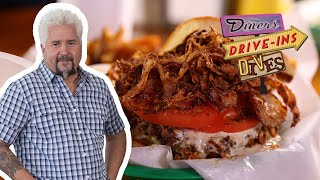 Guy Fieri Tries a Beer Battered Burger  Diners DriveIns and Dives  Food Network [upl. by Raphael]