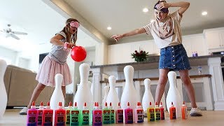 Blindfolded GIANT Bowling Slime PRANK Challenge  JKrew [upl. by Yddeg]