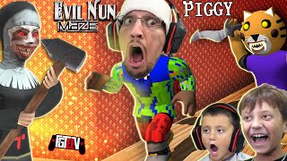 Running from my LOVE FGTeeV Boys vs Double Piggy amp Evil Nun Escape Chases Build Mode Custom Map [upl. by Eniortna]