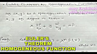 EULERS THEOREM  HOMOGENEOUS FUNCTION  PARTIAL DIFFERENTIATION [upl. by Rockel]