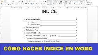 CÓMO HACER UN ÍNDICE EN WORD [upl. by Hgielrahc]