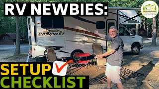 How to Setup Your RV Campsite for Beginners  Water Sewer Electric and Gear PLUS Newbie Checklist [upl. by Hbaruas]