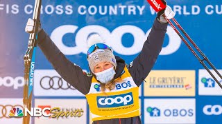 Jessie Diggins barely hangs on to win 10KM freestyle in Sweden  NBC Sports [upl. by Wyne]