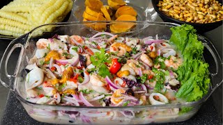 Preparando el Famoso CEVICHE Peruano de Pescado y Mariscos en un Toque  Abelca [upl. by Enicnarf]