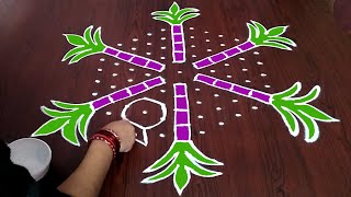 Dot Rangoli 11x6 middle dots  Bhogi Kundala Muggulu  Sankranthi Muggulu  Easy Pongal Pot [upl. by Sgninnej]