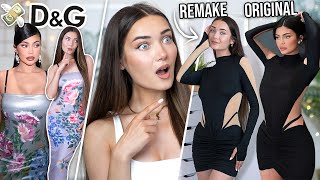 TRYING ON KYLIE JENNER DRESS REMAKES [upl. by Lenuahs893]