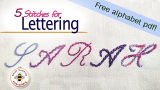 FIVE stitches for embroidered lettering tutorial [upl. by Lleihsad]