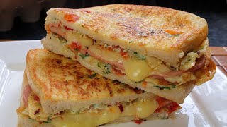 Cheese Egg Toast Breakfast Recipe  One Pan Egg Toast  Omelette Sandwich  Food Ocean [upl. by Deegan]