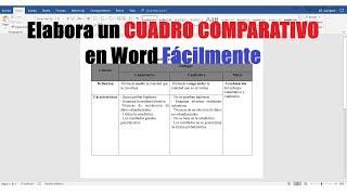 CÓMO HACER UN CUADRO COMPARATIVO EN WORD FÁCILMENTE [upl. by Baker]