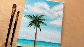 Palm Tree amp Ocean  Acrylic Painting for Beginners Step by Step Easy [upl. by Ikkin524]