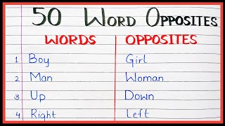 50 Word opposites in english  Opposite word in English  List of word opposites [upl. by Kcirdot440]