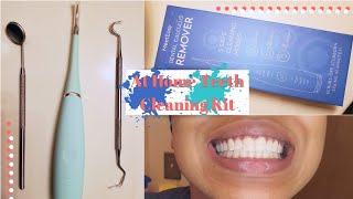 At Home Teeth Cleaning Kit  Review amp Demo  Meeteasy Electric Sonic Dental Calculus Plaque Remover [upl. by Ahkihs]