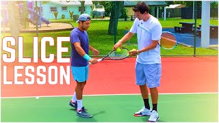 Backhand Slice Tennis Lesson with 45 NTRP Student [upl. by Virgy529]