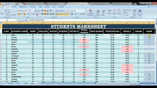 How to make student Marksheet in excel Rank for pass students [upl. by Ayanaj]