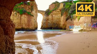 Morning beach walk in Lagos Portugal sunrise  4K HDR Algarve [upl. by Semreh]