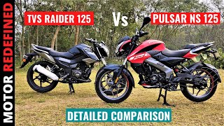 Finally TVS Raider 125 Vs Pulsar NS 125 Detailed Comparison  Every Small Details  Motor Redefined [upl. by Beryl304]