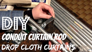 DIY Conduit Curtain Rod  No Sew Drop Cloth Curtains [upl. by Avahc]