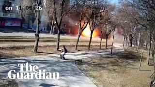 Ukraine CCTV footage shows residential building blast in Kyiv [upl. by Yzmar]