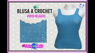 BLUSA A CROCHET PUNTOS INCLINADOS  Labores Angélika [upl. by Elysee]