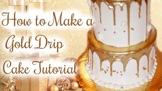 HOW TO MAKE A GOLD DRIP CAKE  Janies Sweets [upl. by Grishilda]