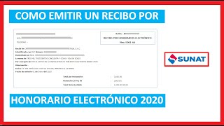 Como emitir un recibo por honorario electronico 2020  Sunat [upl. by Plumbo381]