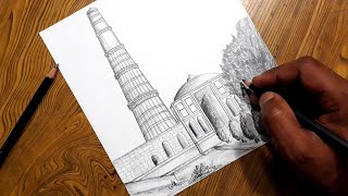 How to draw Qutub Minar step by step so easy [upl. by Nutsud]