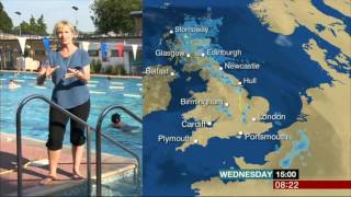 Carol Kirkwood Emerging From Hampton Pool BBC Weather 2016 07 20 [upl. by Reger]