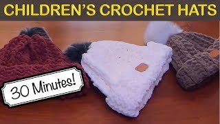 EASY CHILD SIZED CROCHET WINTER HAT  30 MINUTES [upl. by Cordeelia]