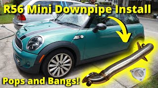 BEST R56 Mini Cooper EXHAUST Mod How To Install a DOWNPIPE [upl. by Jemimah]