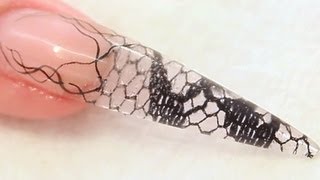 Encapsulated Lace Netting Stiletto Acrylic Nail Tutorial Video by Naio Nails [upl. by Sadick]