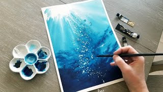 Simple Watercolor Underwater Scene Painting Demonstration Sea Water Ocean [upl. by Nahseez]