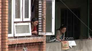 Women wait for customers Himalayan Ayurvedic massage parlour in Kathmandu Nepal [upl. by Jeanie]