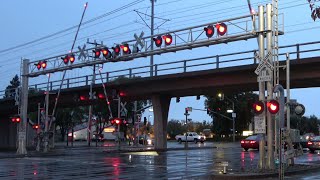 Railroad Crossings With Double Overhead Cantilevers Towers On One Side Compilation 4K [upl. by Mandell]