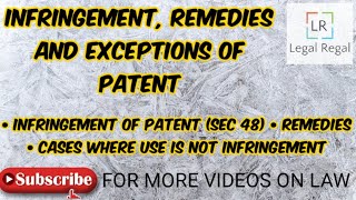 Patent lecture 3 Infringement Remedies and Exceptions explained with sections and case laws IPR [upl. by Camila]