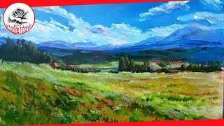 How to Paint a Landscape with acrylics step by step SUBTITLED [upl. by Alliuqahs]