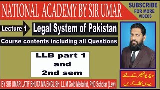 Lecture 1 Legal System of Pakistan  Course contents including all Questions  LLB part 1 part 2 [upl. by Alael]