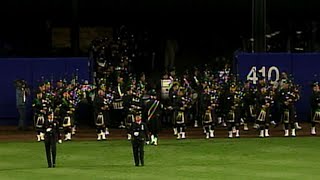 NYPD Pipers perform during Shea ceremony [upl. by Anahsirk937]