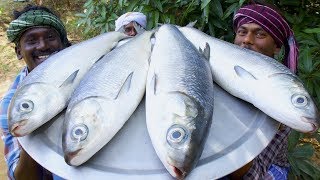 GIANT FISH FRY  Villagers cooking big fish fry in village cooking style  Village Food Cooking [upl. by Wilde]