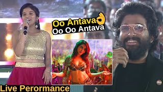 Oo AntavaOo Oo Antava Song Live PerformanceSamanthaAllu Arjun Rashmika  DSPMangliOo Antava [upl. by Enellek434]