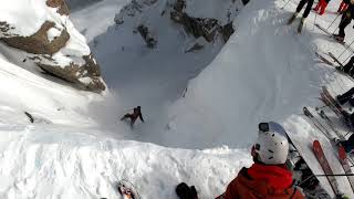 Corbets Couloir  the right and wrong way  Feb 13 2020 Jackson Hole Ski Resort  Wyoming [upl. by Onairda]