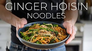 QUICK Ginger Hoisin Udon Noodles Recipe  Easy vegetarian dinner idea [upl. by Emlin]