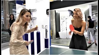 Bernadette Szocs VS Eliza Samara in high heels and dress Beautiful moment in table tennis [upl. by Judus371]